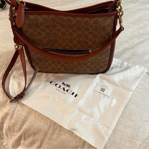 Coach Tan and Brown Signature Shoulder Bag